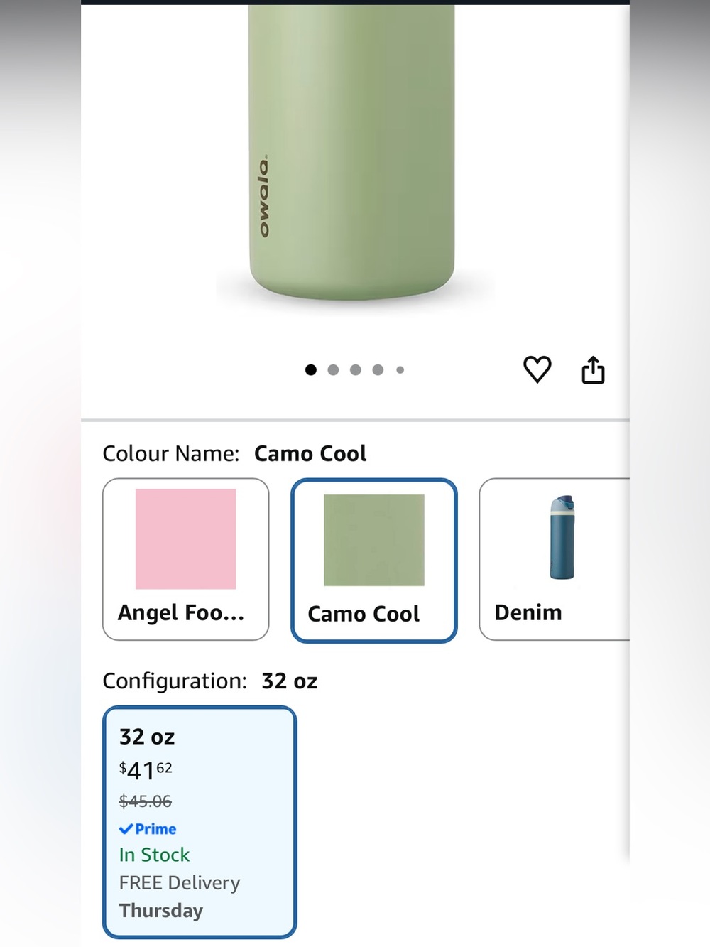 Owala Camo Cool Green 32 oz Stainless Water Bottle